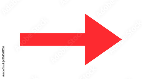 Fotografi Bright Red Arrow Pointing Right on White Background