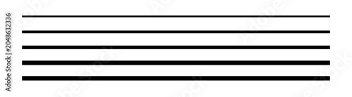 Foto Straight line, Five parallel horizontal black lines on a plain white background