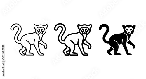 Canvas Print Monkey Icons Set: Simple Line Art, Detailed Outline, and Silhouette Vector Graph