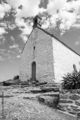 White Stone house chapel, built on a hilltop to aid as a navigational aid for ships along the Roscoff coastline. Chapelle sainte Barbe Roscoff. The historic and beautiful cha