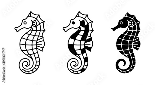 Foto Seahorse Vector Icons Set, Marine Life Graphics, Nautical Creature Illustrations