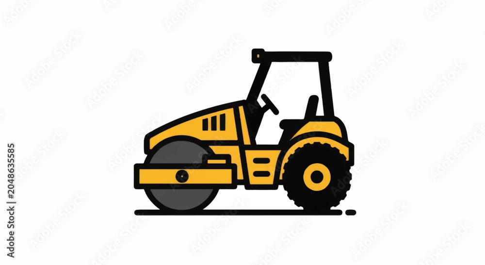 Naklejka premium Yellow Road Roller Illustration - Minimalist Construction Vehicle Icon for Road Work and Civil Engineering Projects