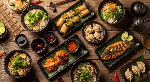Asian Cuisine with Dumplings and Rolls