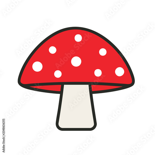 A simple red and white dotted mushroom icon design.
