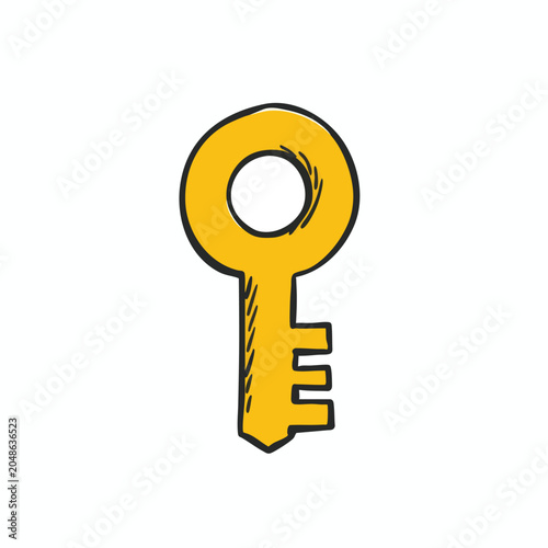 Hand drawn golden key illustration isolated on white background.