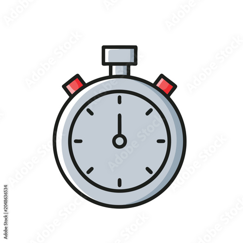Minimalist digital illustration of a silver stopwatch icon.