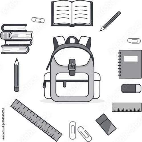 Back to School Backpack and Education Supplies Vector Illustration