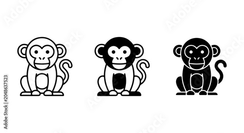 Canvas Print Cute Monkey Icons Set, Simple Vector Graphics for Animal Lovers, Playful Primate