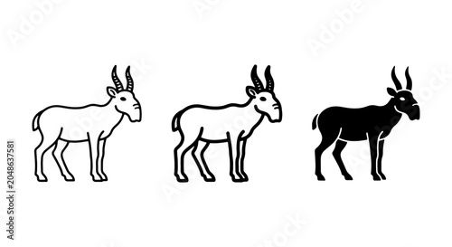 Canvastavla Elegant Antelope Icons: Outline, Silhouette, and Filled Vector Graphics for Wild