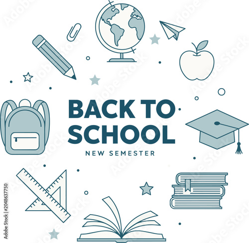 Back to School Banner with Educational Icons and New Semester Concept