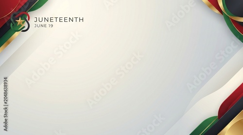 Juneteenth abstract background with dynamic red, green, black, and gold design elements.