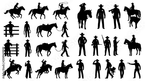 Foto Western cowboy silhouette collection with frontier ranch and rodeo characters