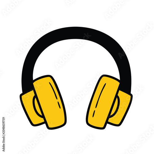 Minimalist hand drawn doodle illustration of yellow headphones.