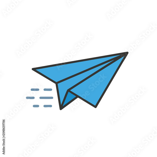 Minimalist blue paper airplane icon representing communication and messaging.