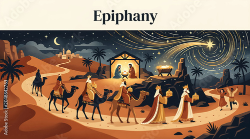 Schilderij op canvas Three Wise Men Journey to Bethlehem.