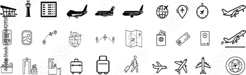 Bild auf Leinwand Premium airport and aviation travel icon set