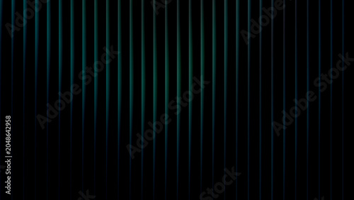 Abstract dark background with vertical neon green and blue lines. Minimalist geometric pattern with thin metallic stripes on black backdrop
