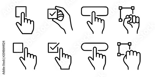 Hand Touching Selection Box Icon Set for Interface Design
