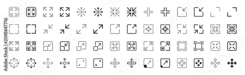 Foto Maximize and minimize arrow line icon set with fullscreen resize and screen cont