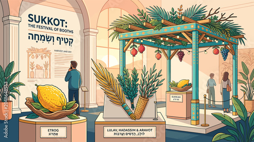 Bild auf Leinwand Sukkot Jewish Holiday Festival Foods Display.