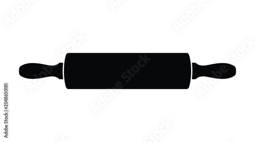 Obraz na płótnie Black Rolling Pin Silhouette Against White Background A Kitchen Utensil Silhouet