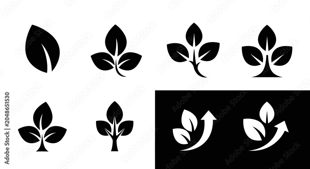 Obraz premium Black and white leaf icons set.
