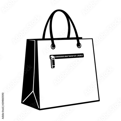Black and white shopping bag with zipper detail modern vector
