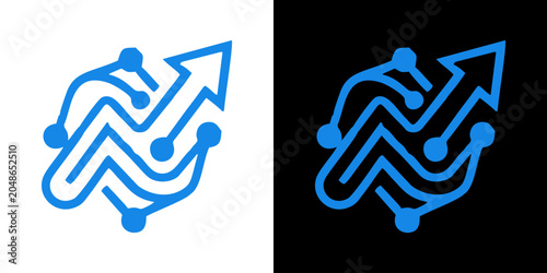 Foto A graphic illustration shows two identical blue arrows forming a chevron pattern on white and black backgrounds