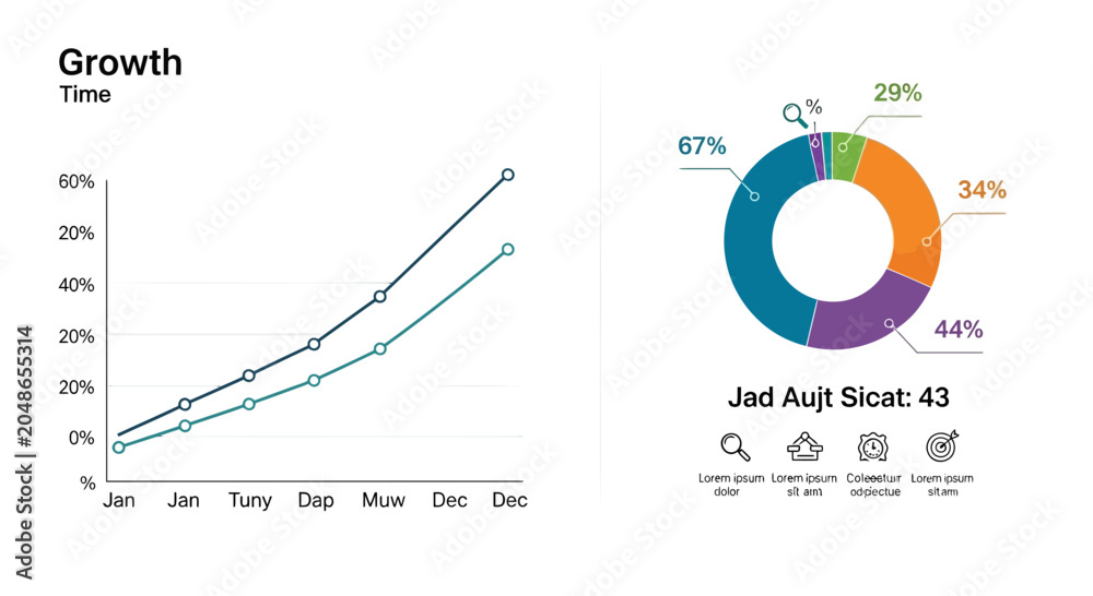 Fototapeta premium Business Growth Infographic with Line Charts and Donut Diagram