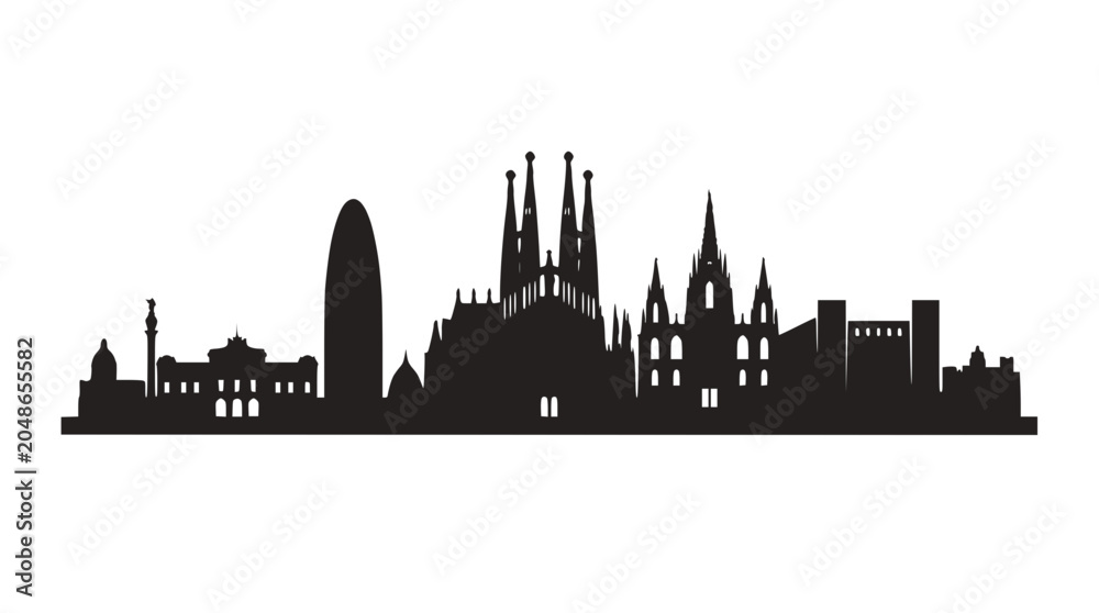 Obraz premium Barcelona Skyline Silhouette - Famous Landmarks