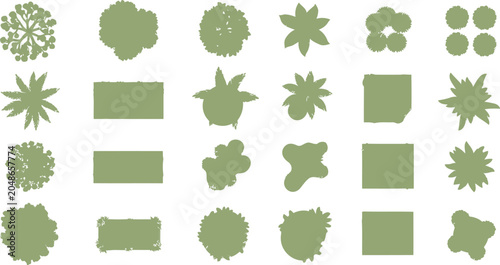 Tableau sur toile Set of green landscape architecture symbols for site planning and garden design