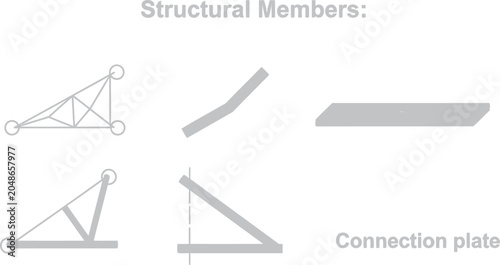 Tableau sur toile Collection of structural members and connection plates as technical line art sym
