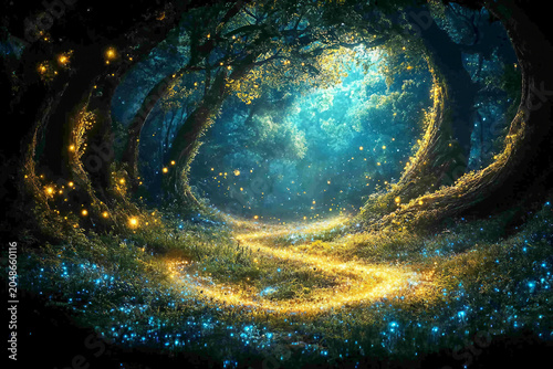 Glowing alien plants nature fantasy landscape on fictional extraterrestrial world planet generative ai