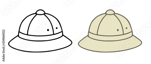 Fotografie Pith helmet minimalist icon, in line art and colored design, transparent backgro