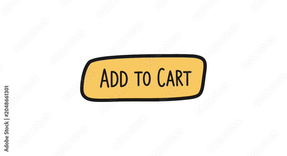 Fototapeta premium Yellow hand drawn add to cart button for ecommerce