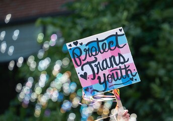 Protect trans youth sign at pride parade