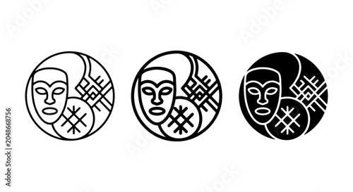 Vászonkép Tribal Mask Icons, Ethnic Face Symbols, Ancient Culture Emblems, Set of 3 Vector