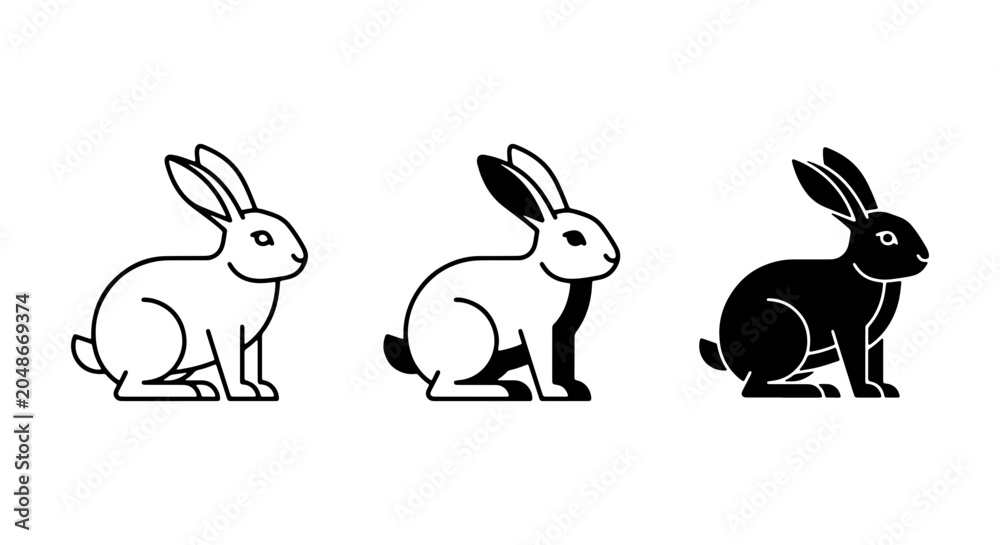 Fototapeta premium Vector Rabbit Icons, Cute Bunny Illustrations, Simple Hare Graphics, Animal Silhouettes for Design