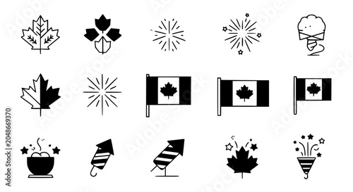 Foto Canada Day Icons: Maple Leaves, Flags, Fireworks, Celebrations