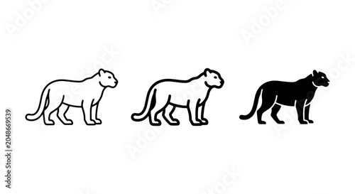 Photography Panther Silhouette Icons, Wild Cat Vector Graphics, Big Cat Outline Set, Elegant
