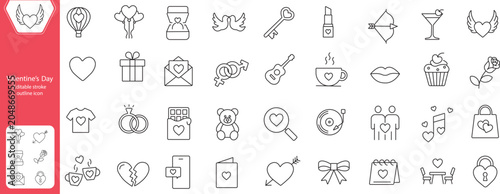 Foto Valentines' day editable stroke outline icons set.