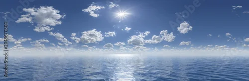 Panel kuchenny z motywem Sunny ocean horizon with blue sky and clouds panoramic background