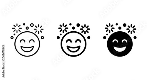 Valokuva Happy Face Icons Set, Smiling Emoji Symbols, Joyful Emotion Graphics, Celebratio