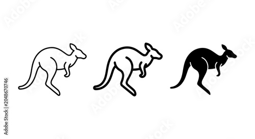 Bild auf Leinwand Kangaroo Icons Set, Australian Wildlife Silhouette, Simple Line Art Vector Colle