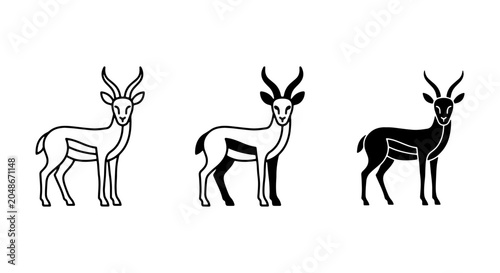 Photography Elegant Antelope Icons Set, Stylized Wildlife Vector Graphics, Minimalist Animal