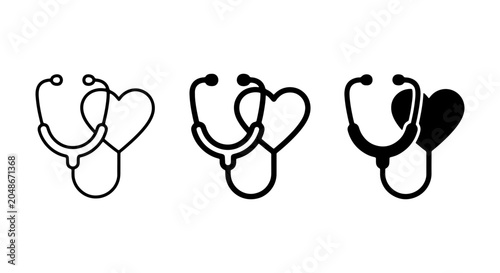 Bild auf Leinwand Stethoscope Heart Icons, Medical Health Care Symbols, Cardiology Diagnostic Tool
