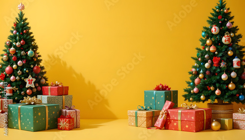 Christmas tree with gifts presents and festive holiday decorations for Christmas celebration winter season