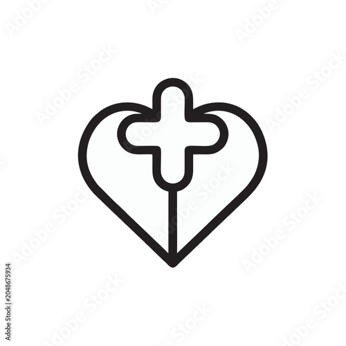 Symbol representing medical care and compassion formed by a heart shape embracing a plus sign conveying health and wellness services for community well being and a healthy life