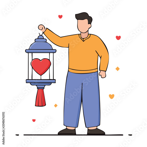 Man holding a lantern with a heart inside