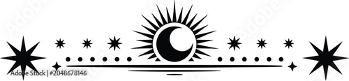 Canvastavla Magic Border featuring celestial sun, moon, stars, mystical astrology symbols, f